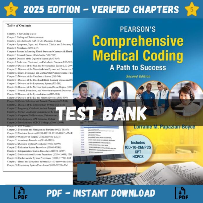 Test Bank – Pearson's Comprehensive Medical Coding, 2nd Edition (Papazian-Boyce, 2020)