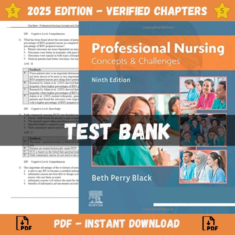 Test Bank – Professional Nursing-Concepts and Challenges, 9th Edition (Black, 2020)