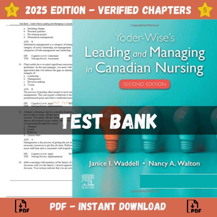 Test Bank – Yoder-Wise's Leading and Managing in Canadian Nursing, 2nd Edition (Waddell, 2020)