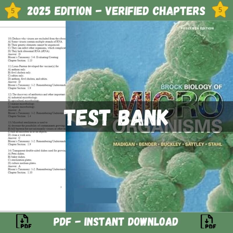 Test bank - Brock Biology of Microorganisms 15th Edition (Michael Madigan, 2017)