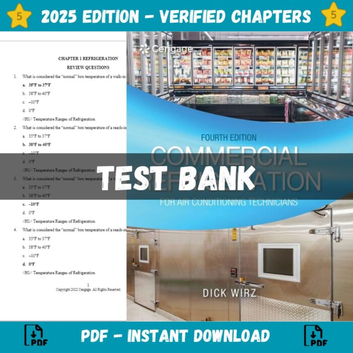 Test bank - Commercial Refrigeration for Air Conditioning Technicians 4th Edition (Dick Wirz, 2021)