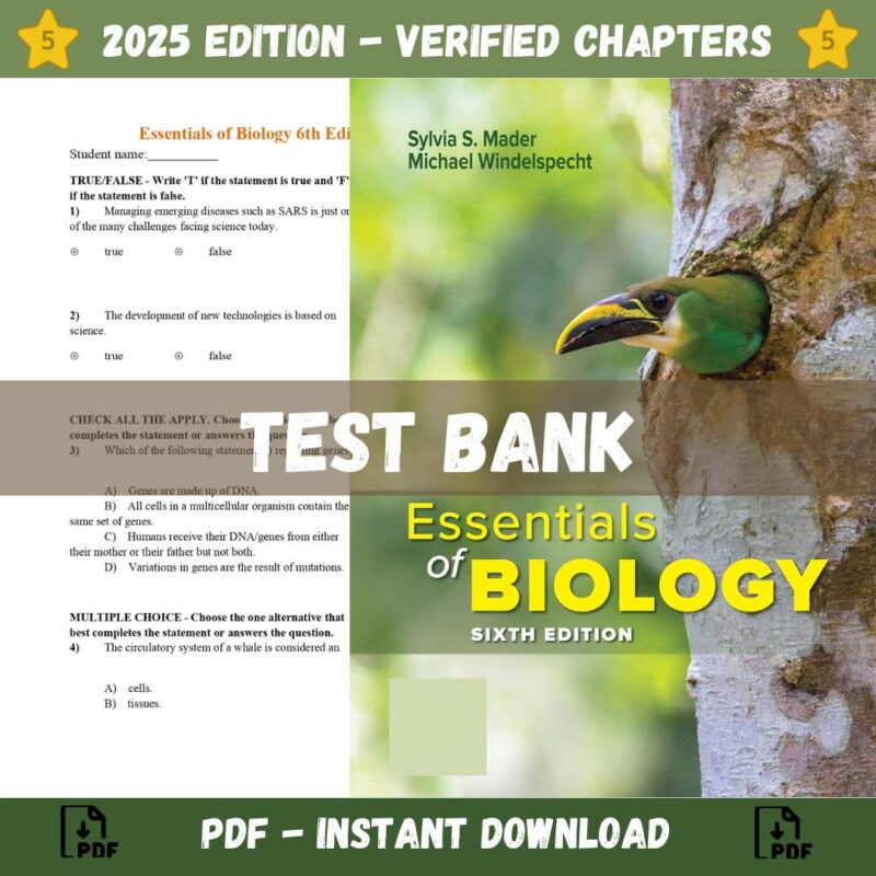 Test bank - Essentials of Biology 6th Edition (Sylvia S. Mader, 2020)