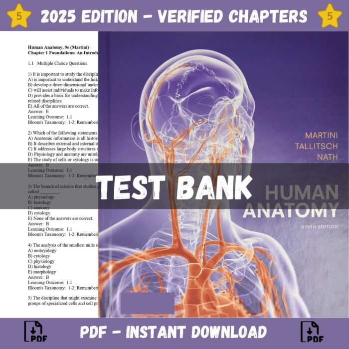 Test bank Human Anatomy 9th Edition, (Martini, 2017)