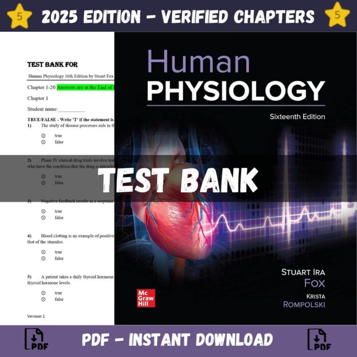 Test bank - Human Physiology 16th Edition (Stuart Fox, 2022)