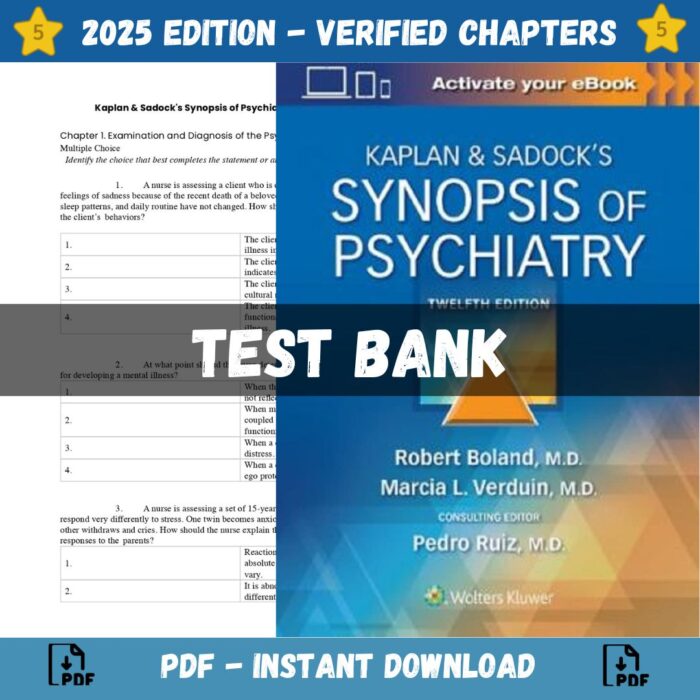 Test bank - Kaplan and Sadock's Synopsis of Psychiatry 12th Edition (Boland, 2022)