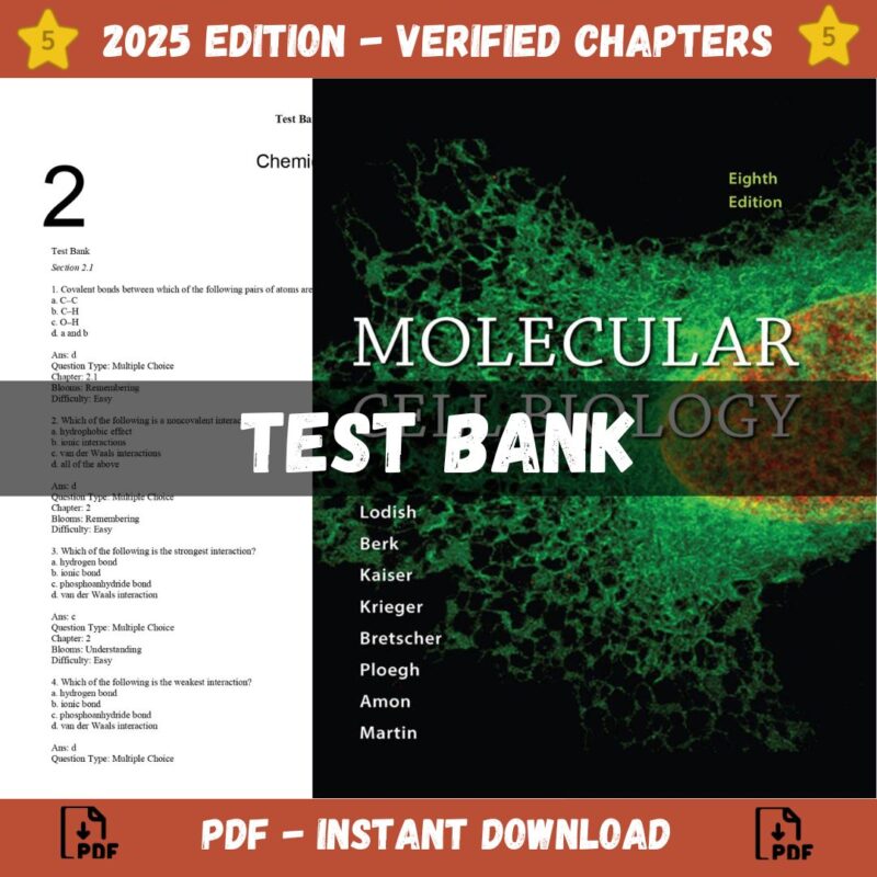 Test bank - Molecular Cell Biology 8th Edition, (Harvey Lodis