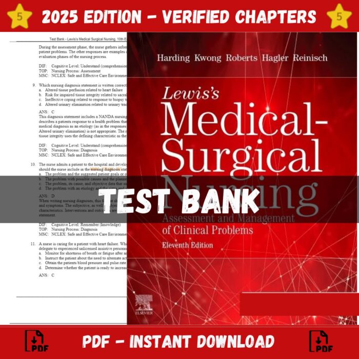 Test bank – Lewis’s Medical-Surgical Nursing 11th Edition (Harding, 2019)