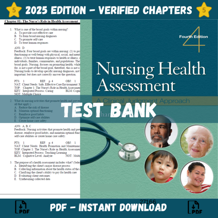 Test Bank Nursing Health Assessment A Clinical Judgment Approach, 4th Edition