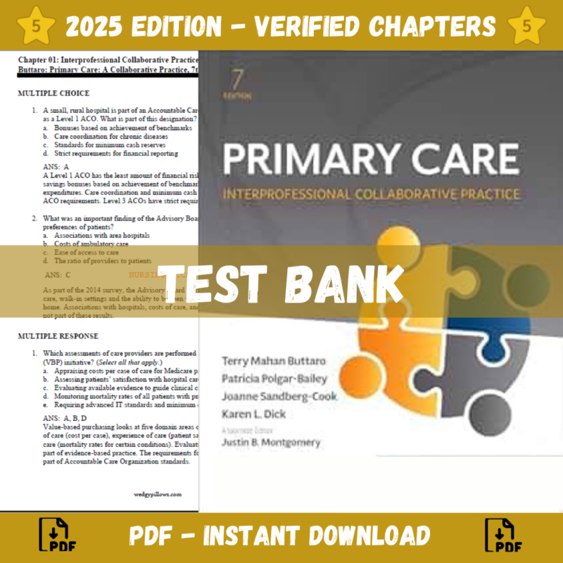 test Bank - Primary Care Interprofessional Collaborative Practice 7th Edition (Terry Mahan Buttaro)