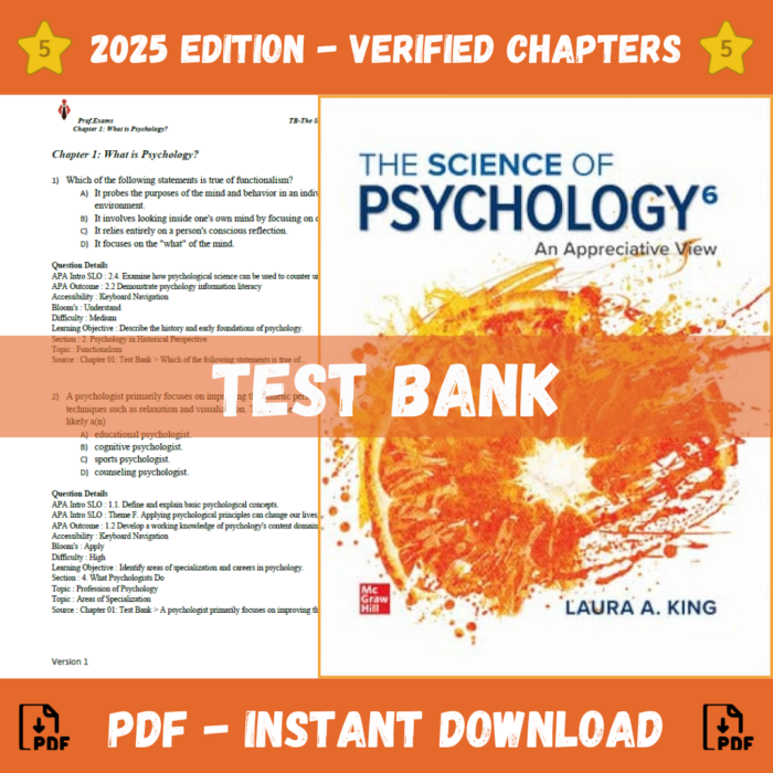 Test Bank - The Science of Psychology An Appreciative View, 6th Edition (Laura A. King, 2023)