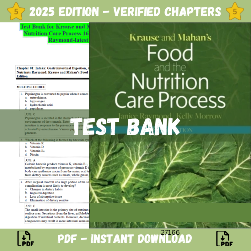 test bank-Krause and Mahan’s Food and the Nutrition Care Process, 16th Edition