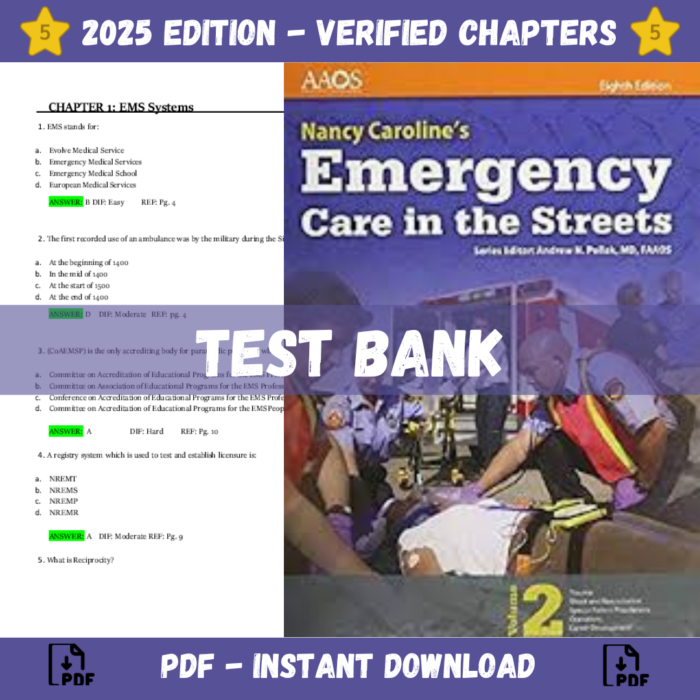 test bank - Nancy Caroline’s Emergency Care in the Streets, 9th Edition (Nancy Caroline)